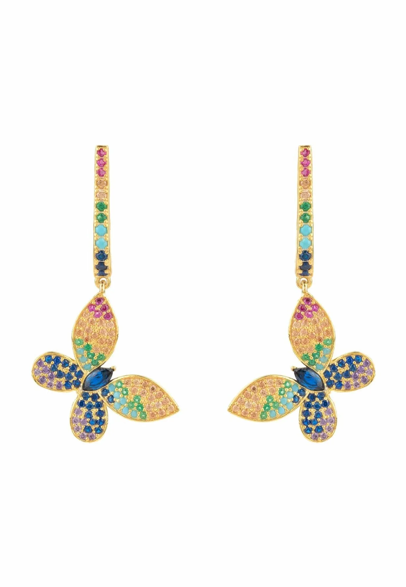 Butterfly Rainbow Multi Coloured Drop Earring Gold