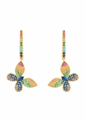 Butterfly Rainbow Multi Coloured Drop Earring Gold