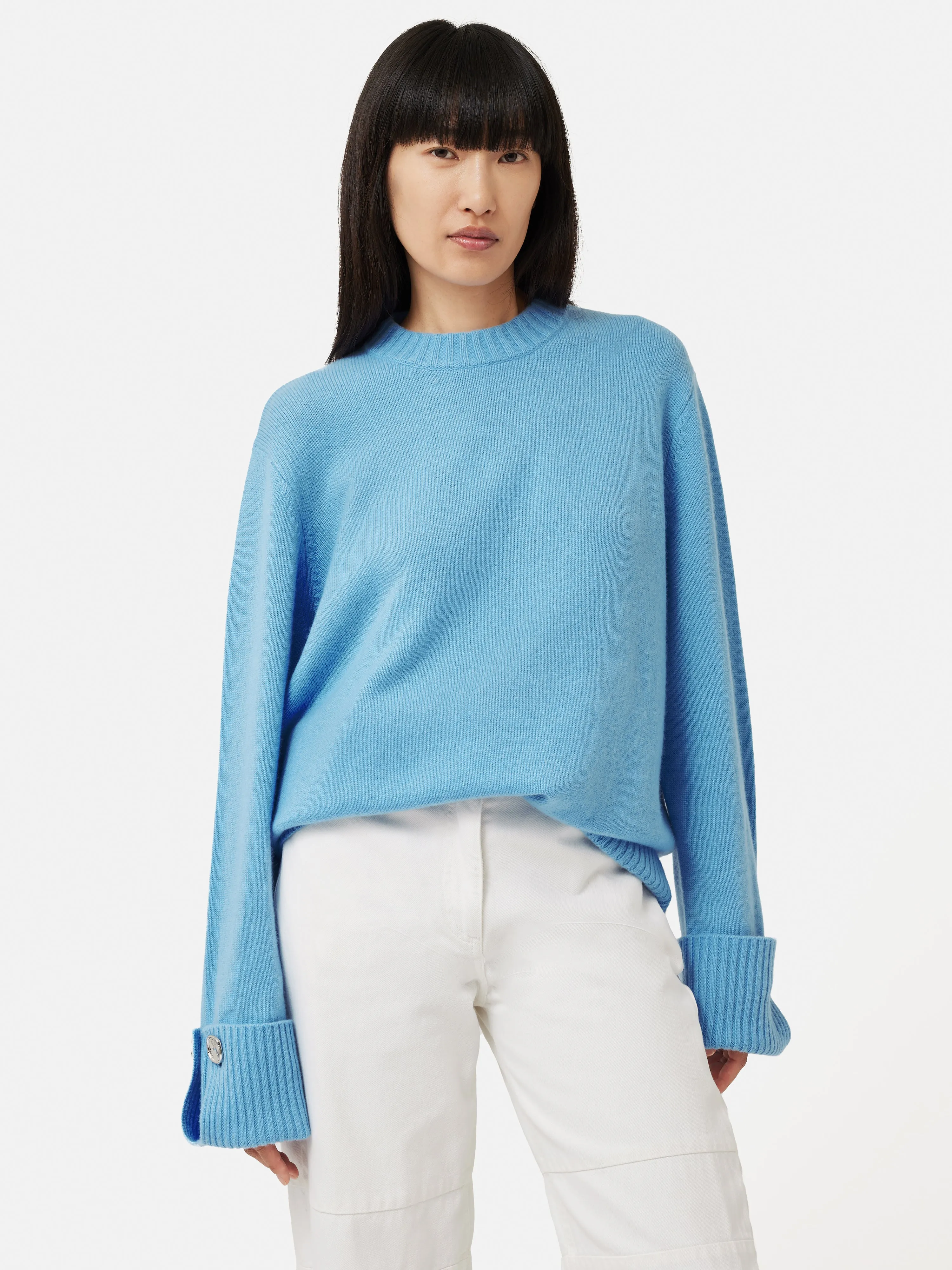 Button Detail Oversized Jumper | Blue