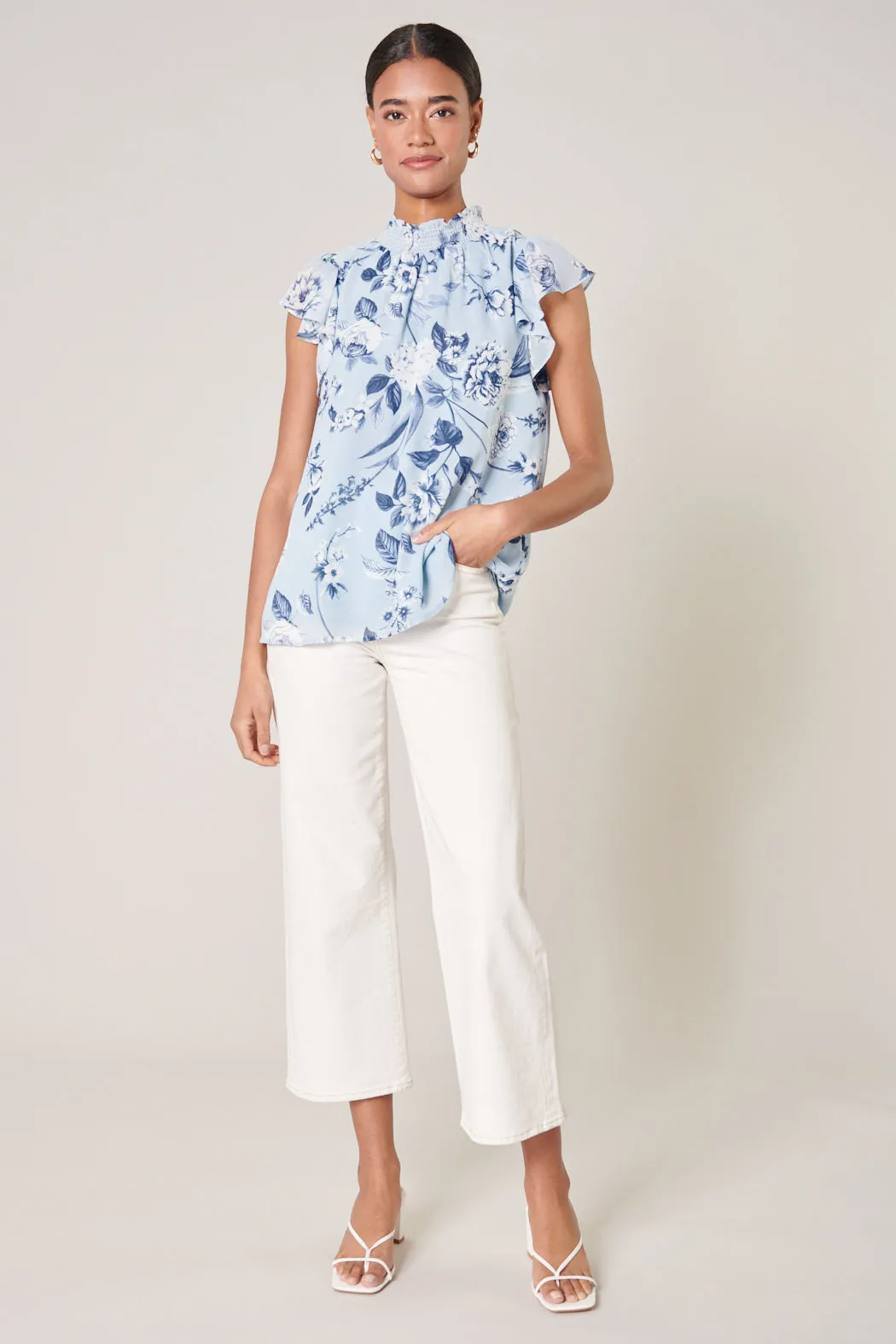 Cadaval Floral Mock Neck Flowy Blouse