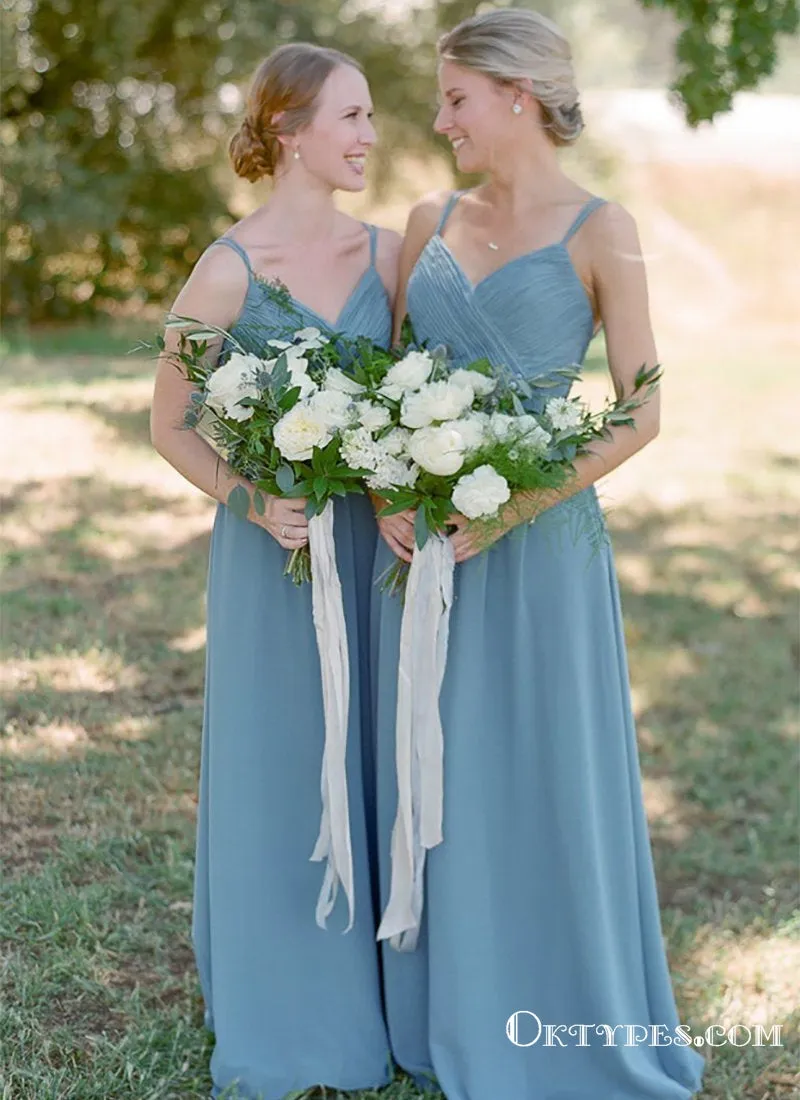 Charming Dusty Blue Chiffon Long Cheap Bridesmaid Dresses, TYP1777