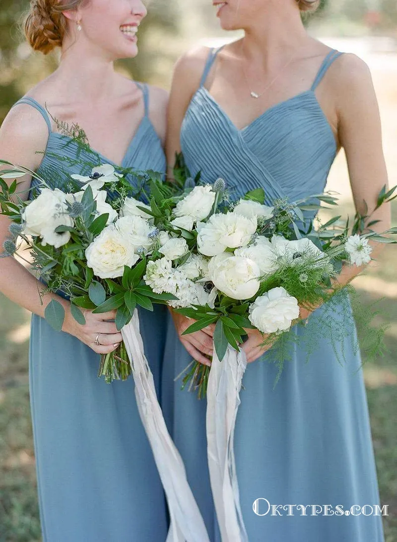 Charming Dusty Blue Chiffon Long Cheap Bridesmaid Dresses, TYP1777