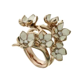 Cherry Blossom Full Flower Ring - Rose Gold Vermeil & Diamond