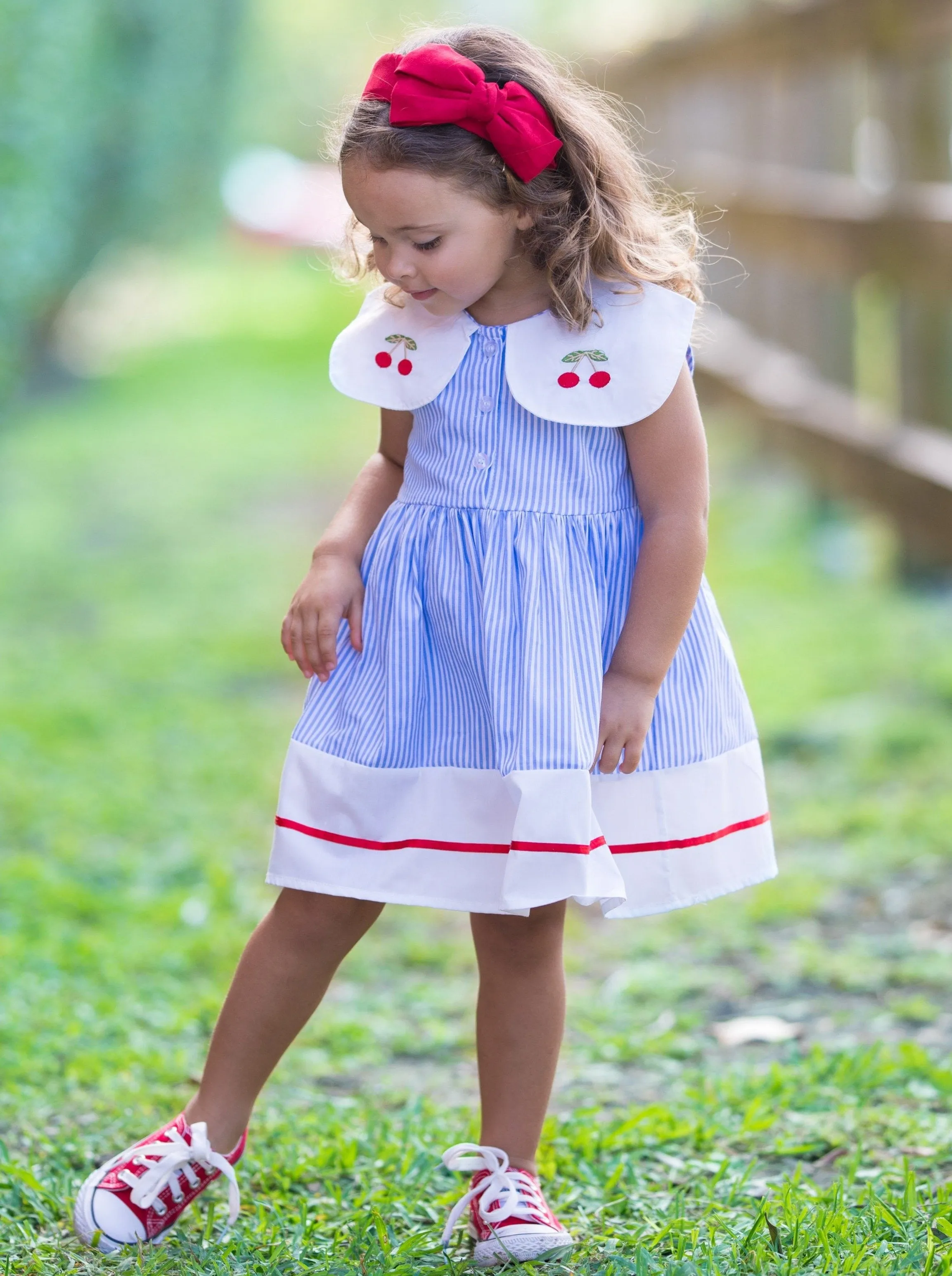 Cherry Blossom Pinstripe Dress