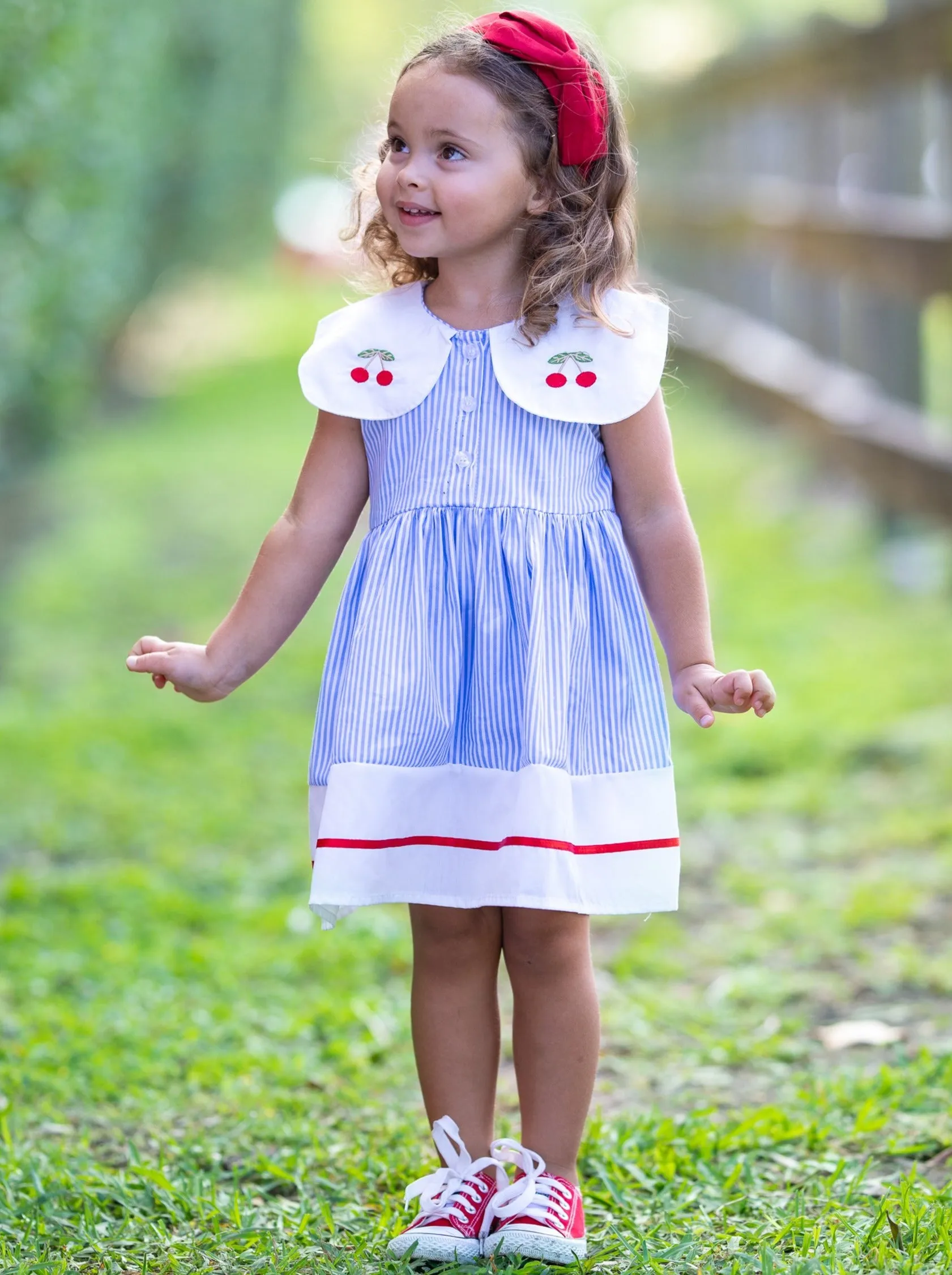 Cherry Blossom Pinstripe Dress