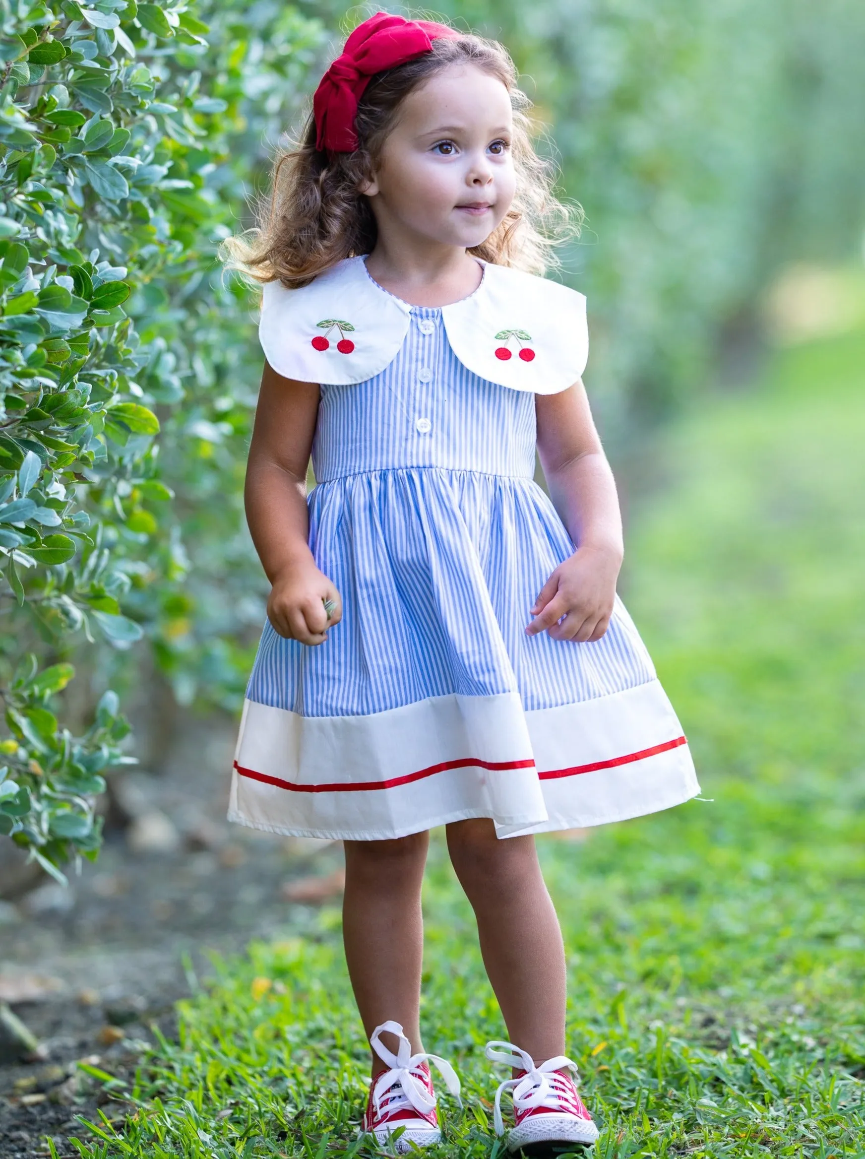 Cherry Blossom Pinstripe Dress