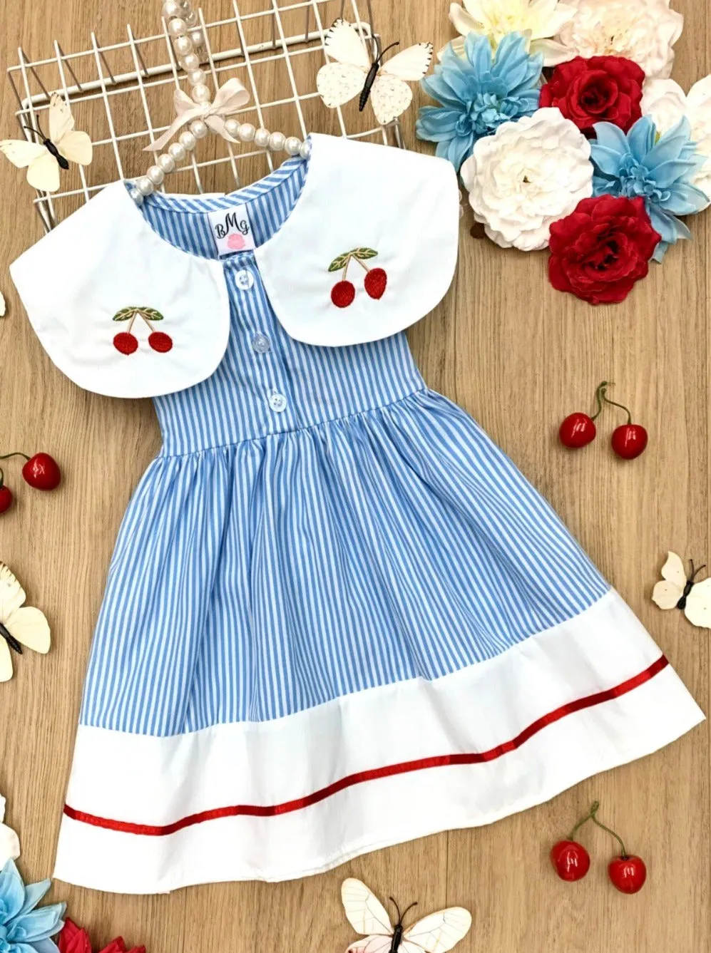 Cherry Blossom Pinstripe Dress