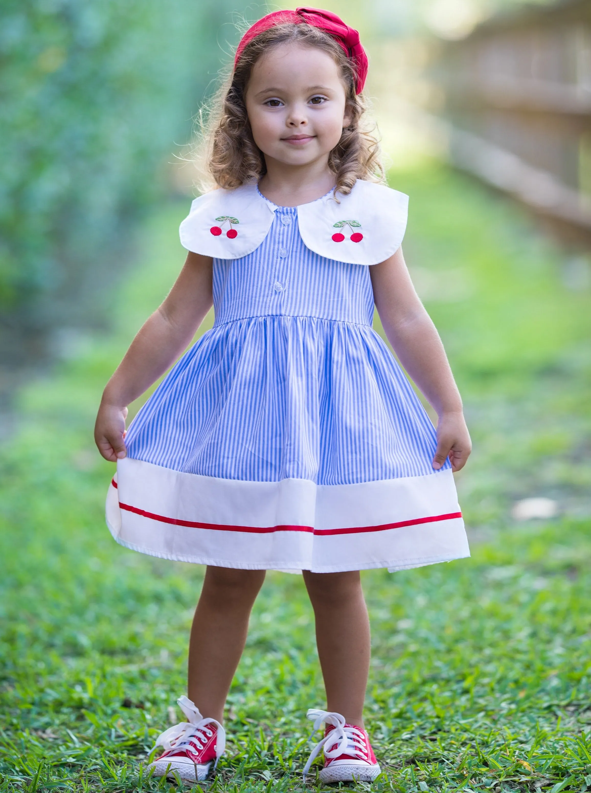 Cherry Blossom Pinstripe Dress