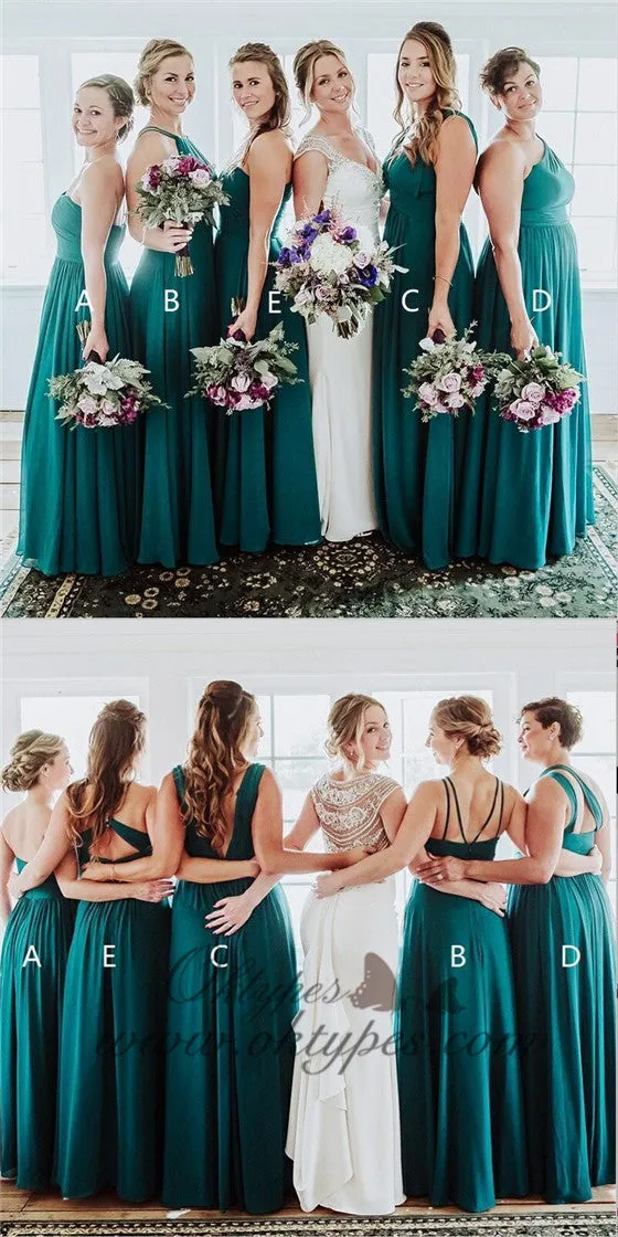 Chiffon Mismatched Affordable Hot Sale Long Turquoise Bridesmaid Dresses, TYP1409