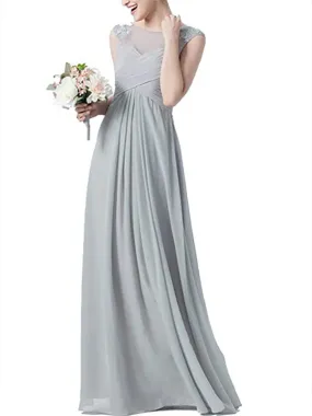 Chiffon Sleeveless Pleats A-line Floor Length Long Bridesmaid Dresses,SFWG00404