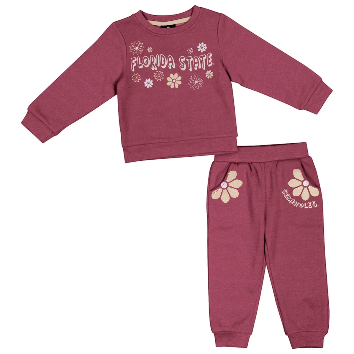 Colosseum Toddler Girl's Florida State Flower Power Crew Fleece and Pant Set - Garnet