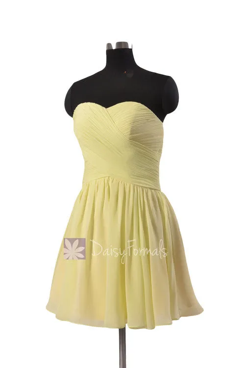 Cute Strapless Light Yellow Mini Skirt Party Dress Sweetheart Chiffon Bridesmaid Dress(BM800N)