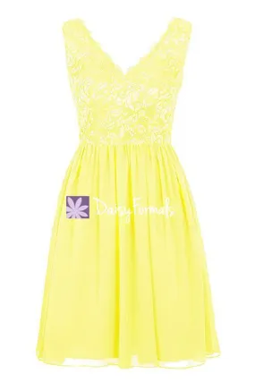 Daffodil Yellow Lace Party Dress Semi Formal Party Dress Beach Party Gown(BM2342)