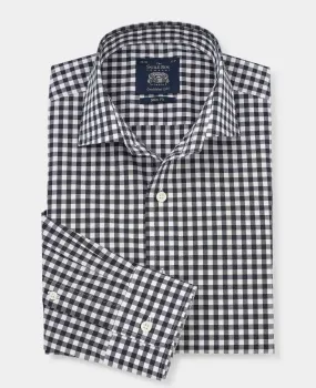 Dark Navy Gingham Check Slim Fit Formal Shirt - Single Cuff