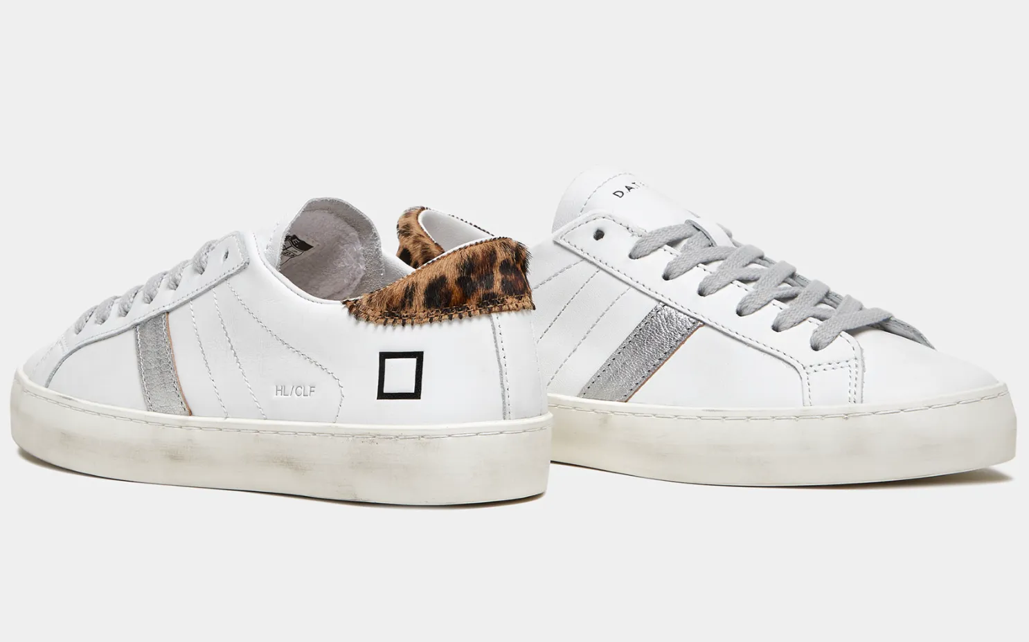 D.A.T.E. Hill Low Calf White Leopard Trainers