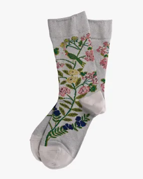 Debby Co., Crew Socks, Andé Collection, Grey with Multi-Color Floral