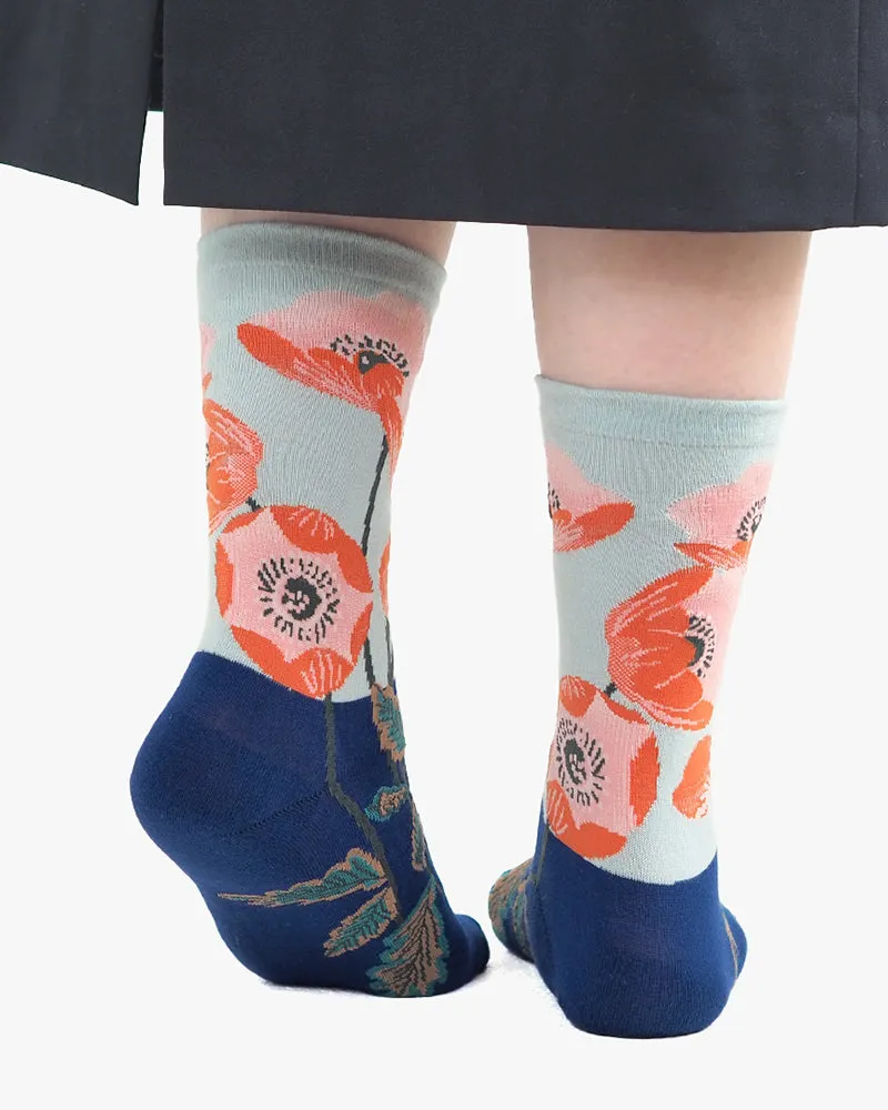 Debby Co., Crew Socks, Andé Collection, Navy and Pink Flowers