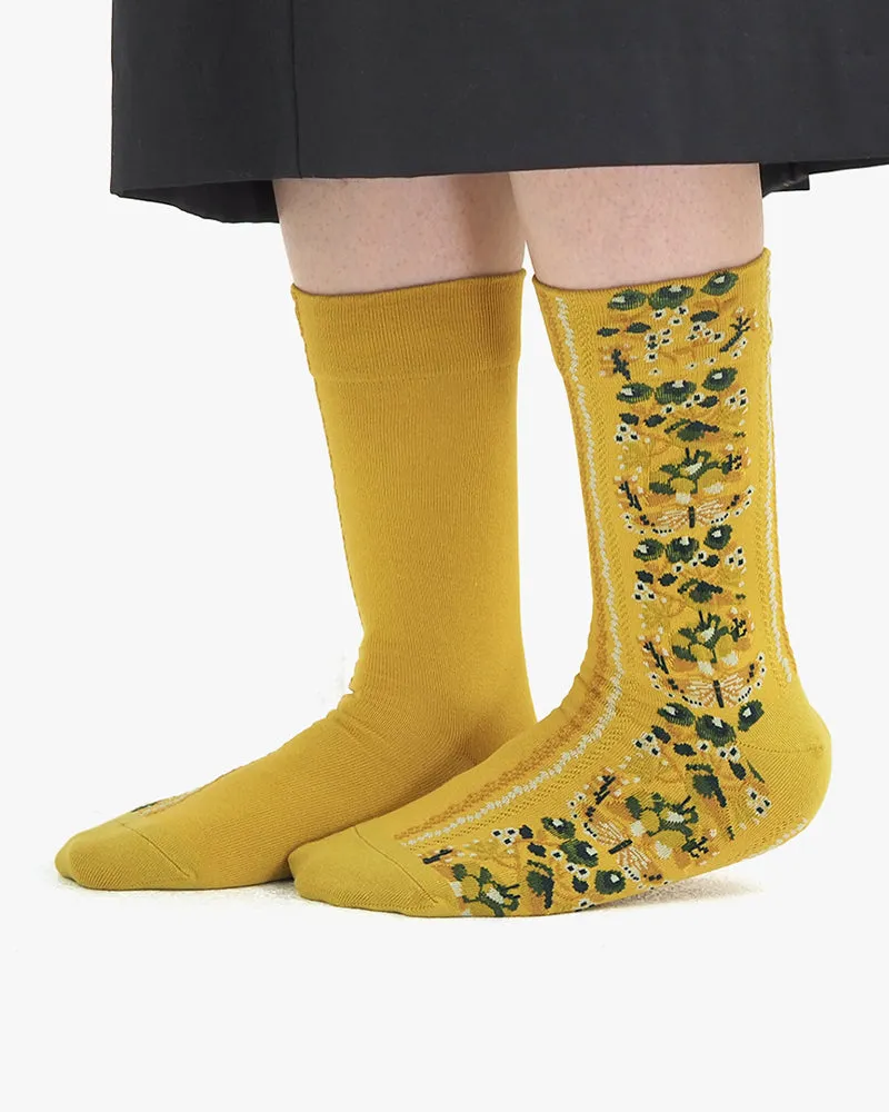 Debby Co., Crew Socks, Andé Collection, Yellow Shima with Nature