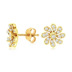 Diamond Accented Flower Design Stud Earrings