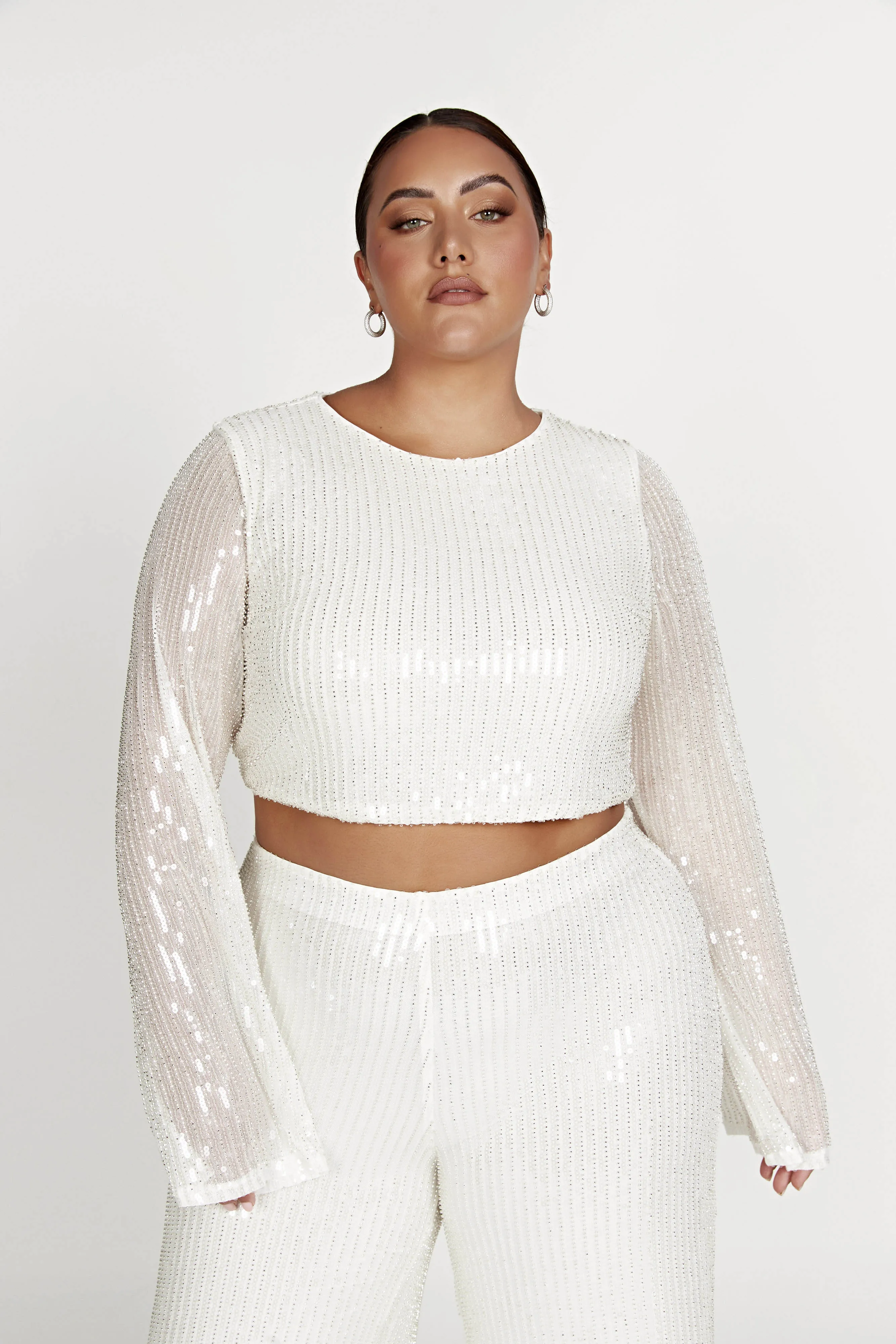 Diaz Long Sleeve Sequin Top - White