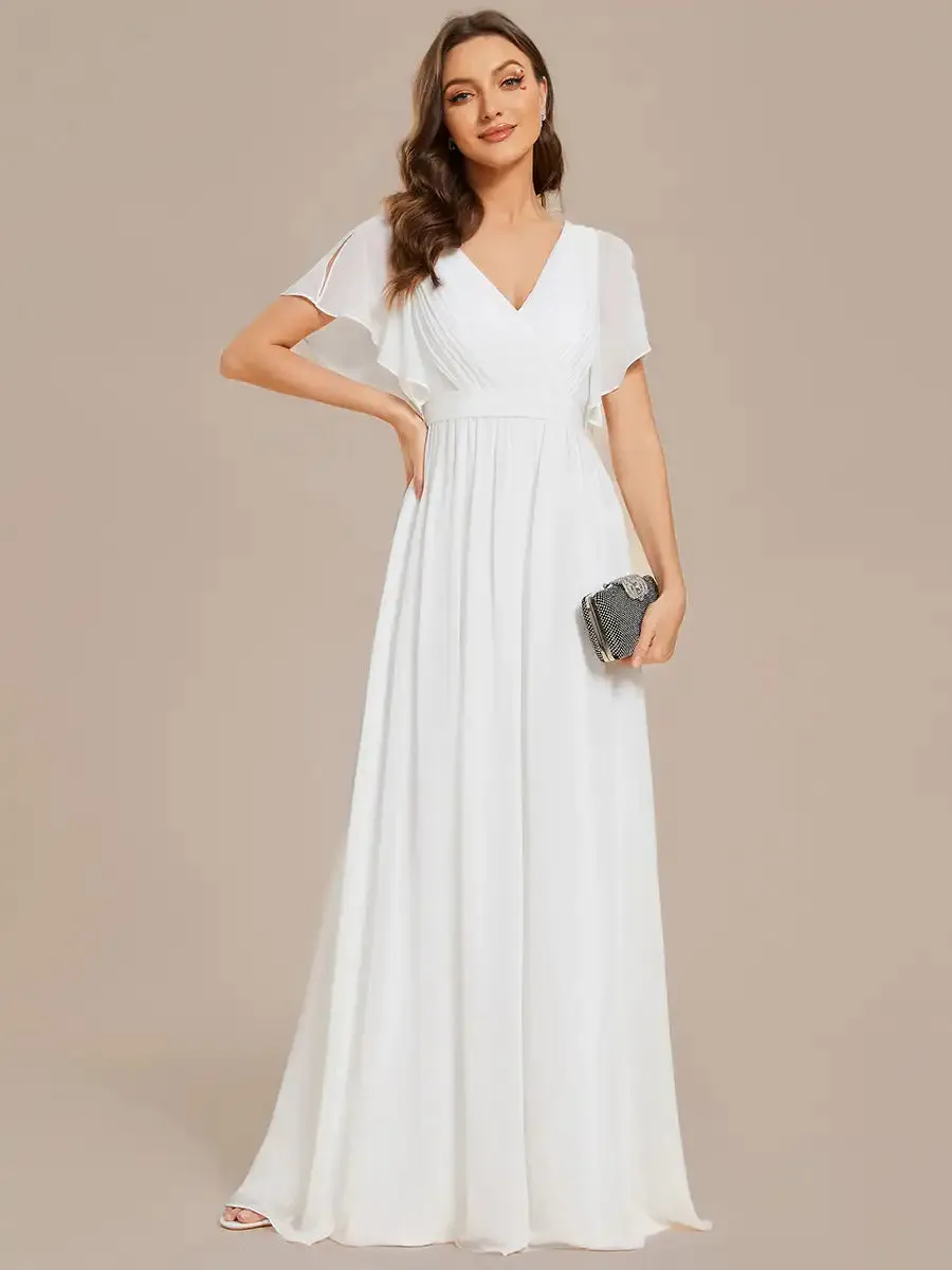 Elegant Evening dresses Long A LINE Short Sleeve V-Neck Chiffon Floor-Length Gown 2024 ever pretty of Simple Prom Women Dress