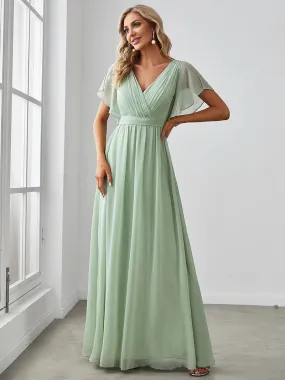 Elegant Evening dresses Long A LINE Short Sleeve V-Neck Chiffon Floor-Length Gown 2024 ever pretty of Simple Prom Women Dress