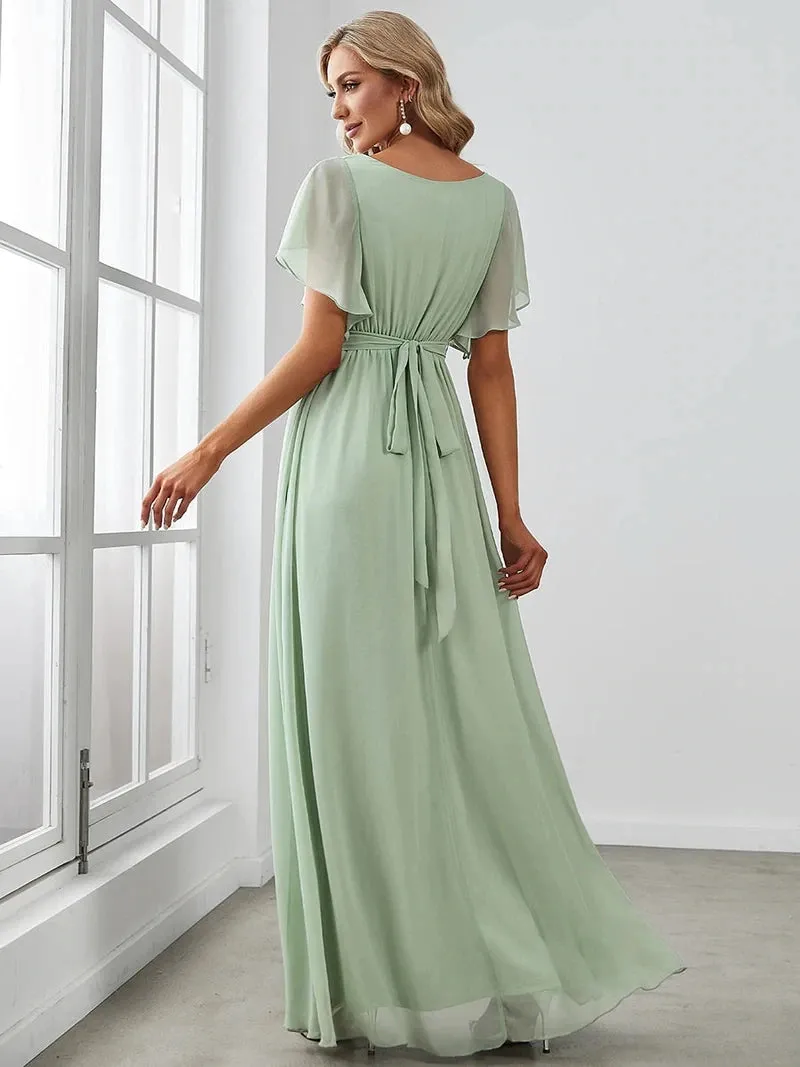 Elegant Evening dresses Long A LINE Short Sleeve V-Neck Chiffon Floor-Length Gown 2024 ever pretty of Simple Prom Women Dress