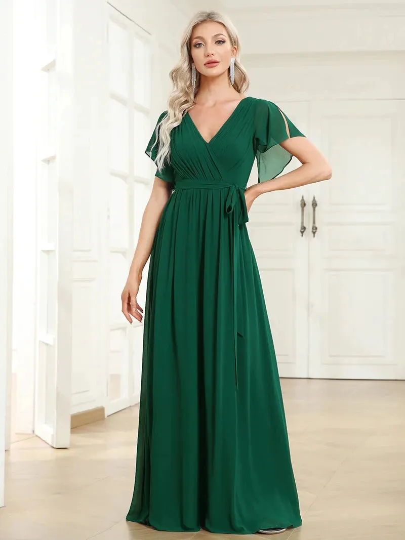 Elegant Evening dresses Long A LINE Short Sleeve V-Neck Chiffon Floor-Length Gown 2024 ever pretty of Simple Prom Women Dress