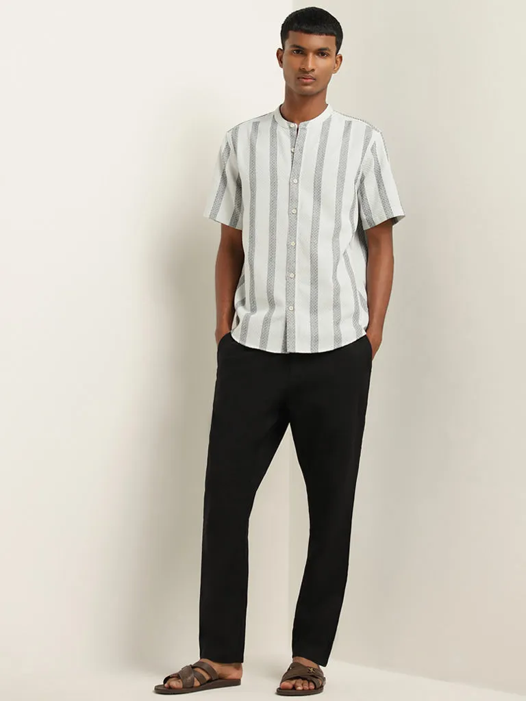 ETA Grey Striped Design Resort-Fit Cotton Shirt