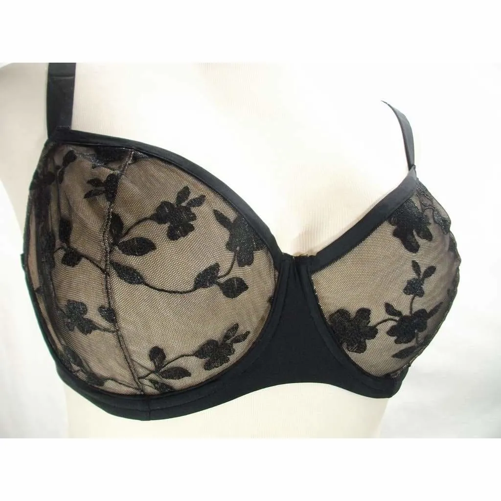 Felina 190013 Sabrina Semi Sheer Lace Demi Underwire Bra 34DD Black