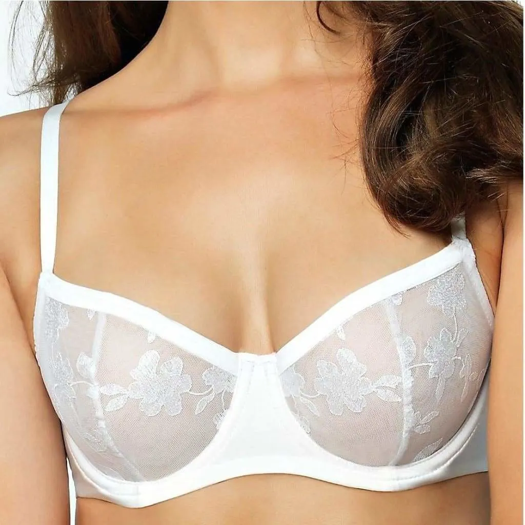 Felina 190013 Sabrina Semi Sheer Lace Demi Underwire Bra 38DD White