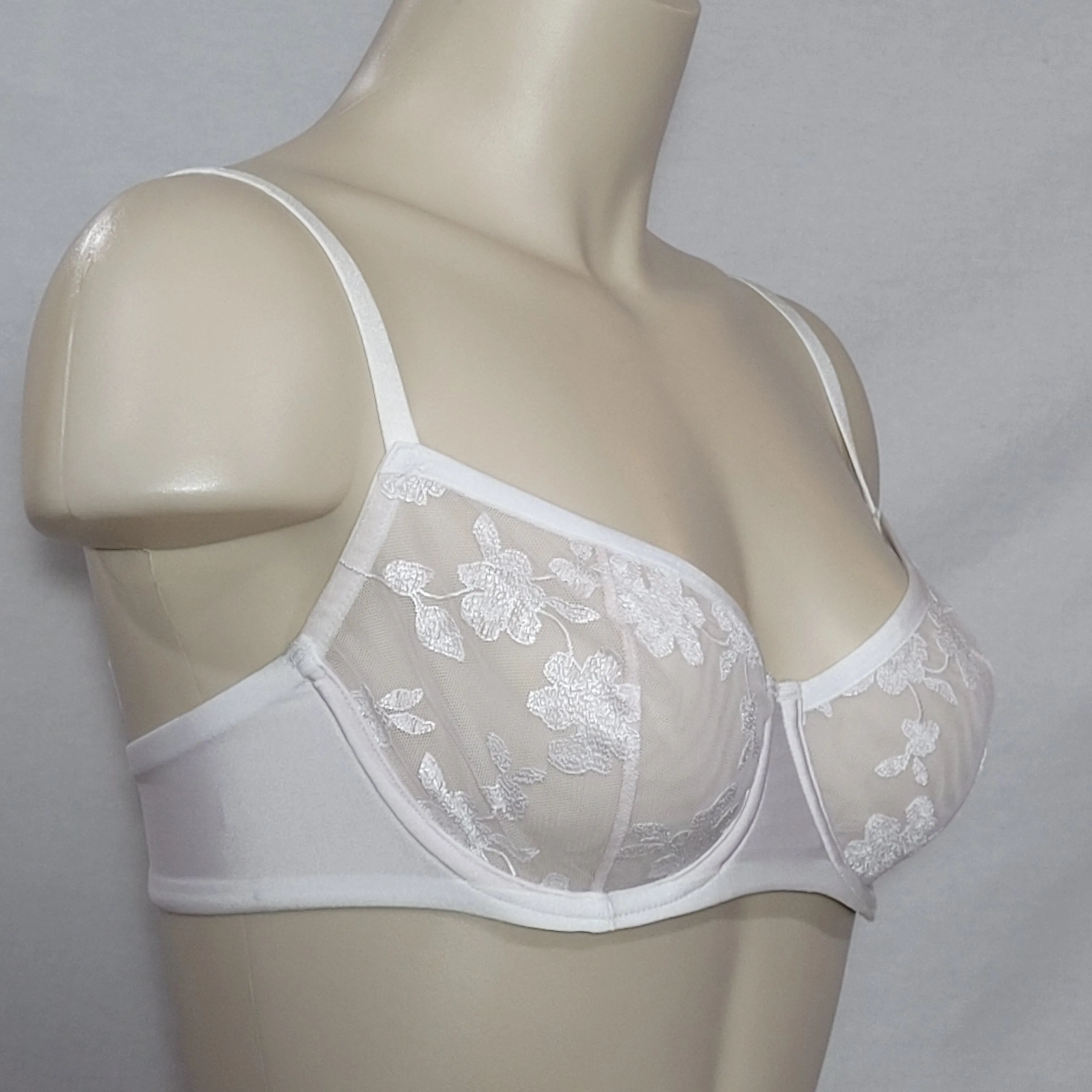 Felina 190013 Sabrina Semi Sheer Lace Demi Underwire Bra 38DD White