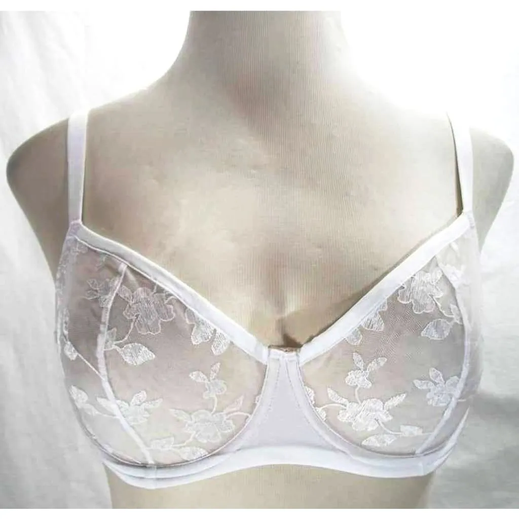 Felina 190013 Sabrina Semi Sheer Lace Demi Underwire Bra 38DD White