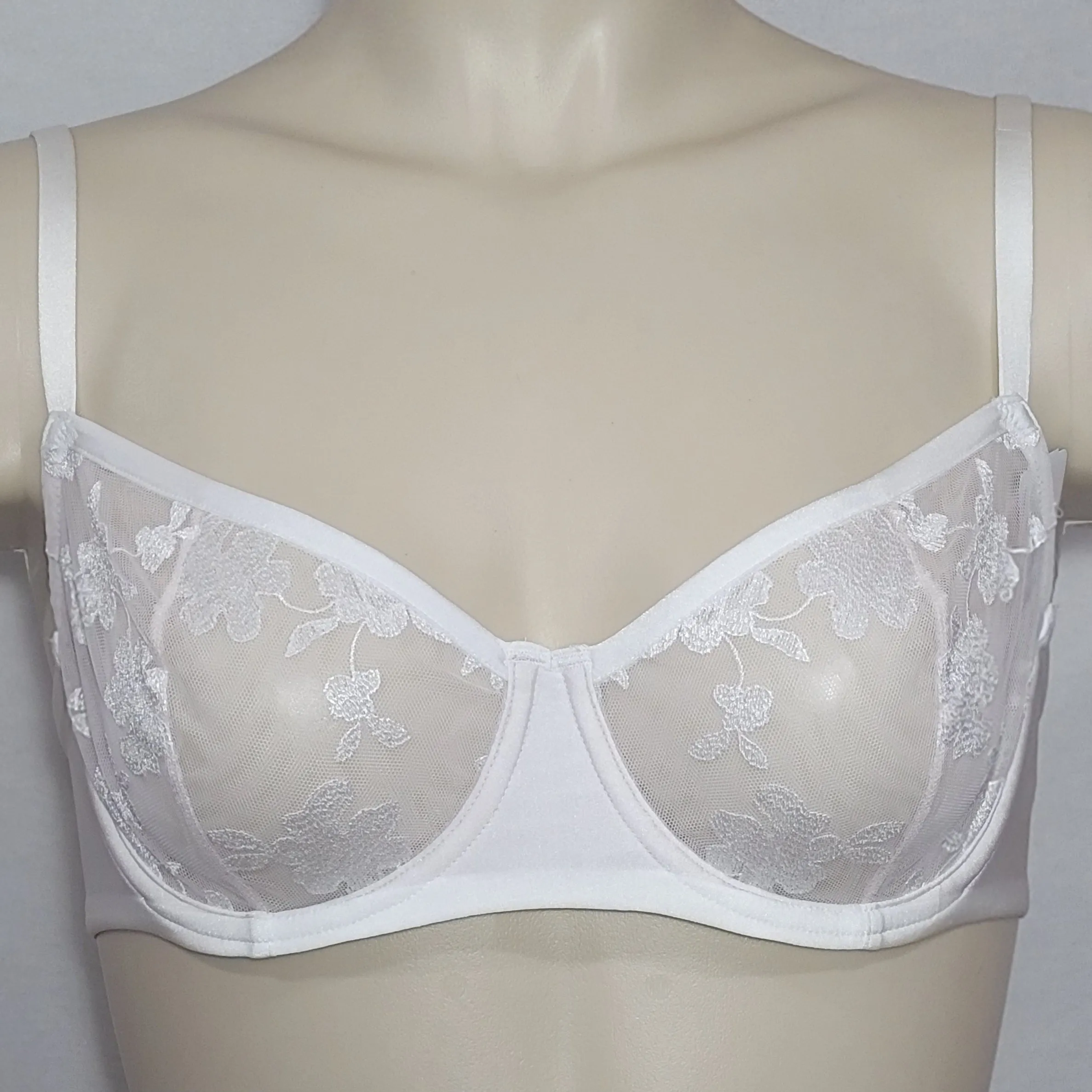 Felina 190013 Sabrina Semi Sheer Lace Demi Underwire Bra 38DD White