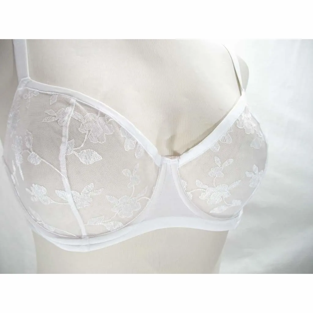 Felina 190013 Sabrina Semi Sheer Lace Demi Underwire Bra 38DD White