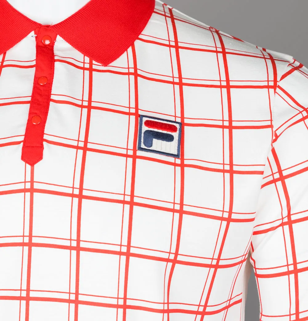 Fila Vintage Bobby Check Polo Shirt Gardenia/Fila Red