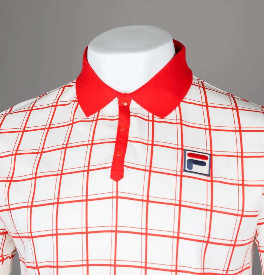 Fila Vintage Bobby Check Polo Shirt Gardenia/Fila Red