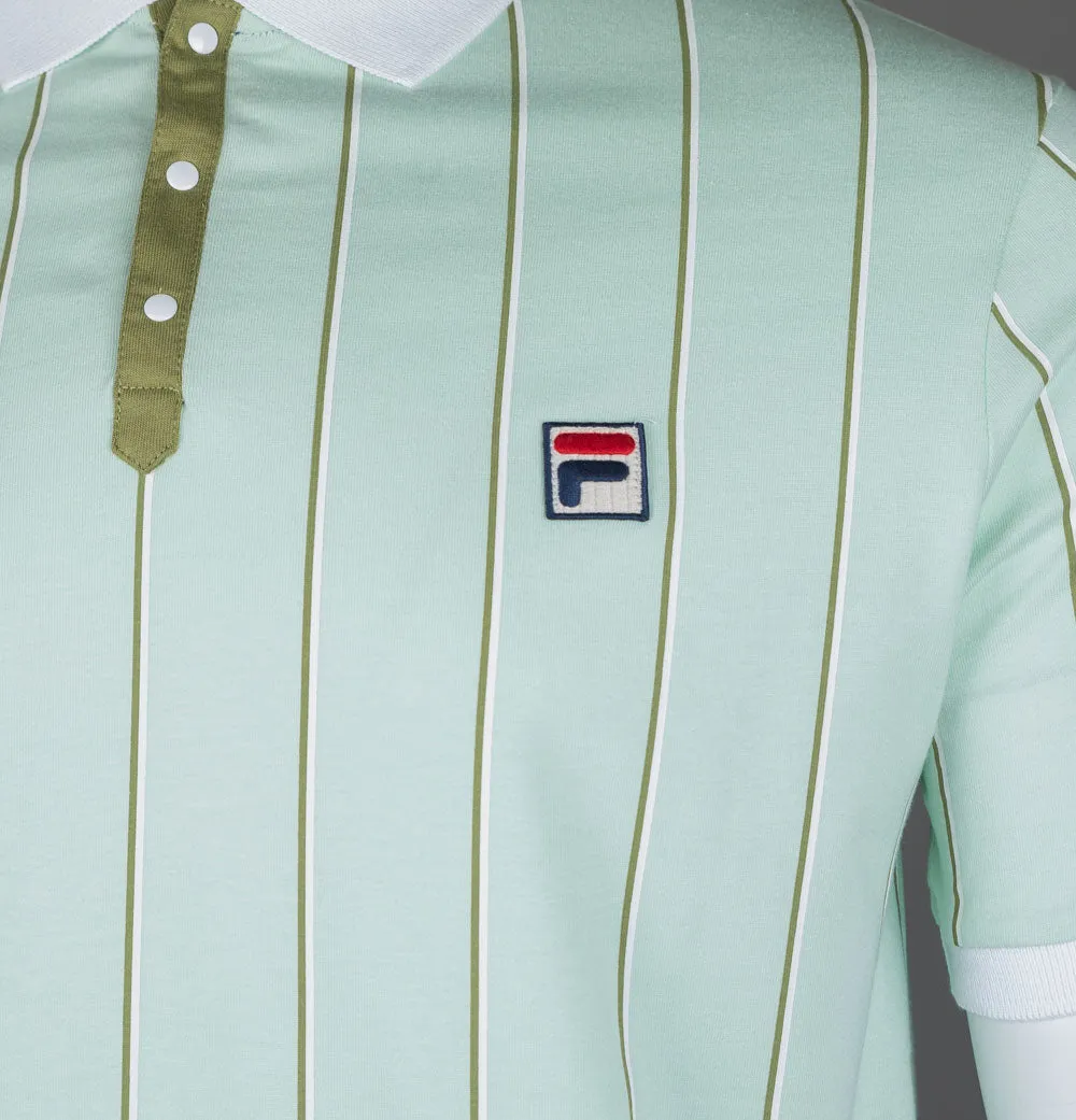 Fila Vintage Brett Double Stripe BB1 Polo Shirt Surf Spray/White/Moss Stone