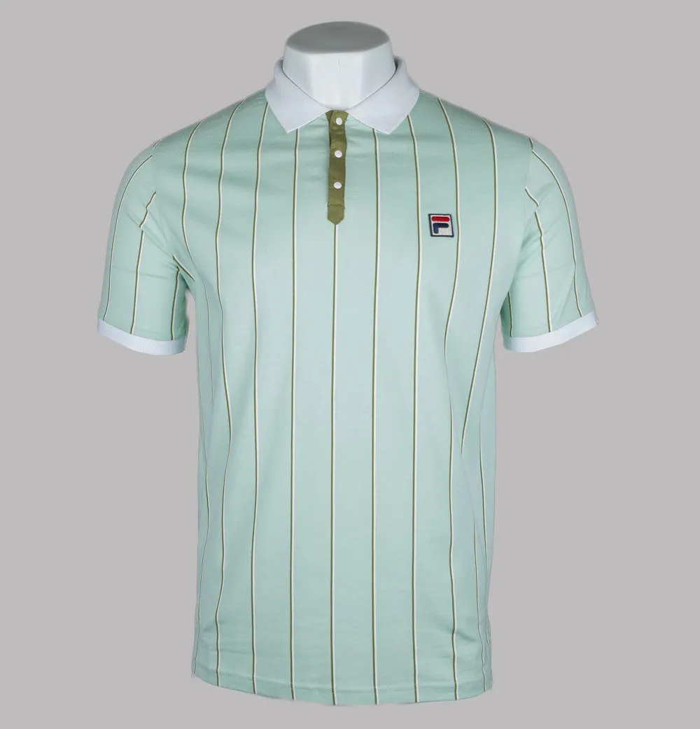 Fila Vintage Brett Double Stripe BB1 Polo Shirt Surf Spray/White/Moss Stone