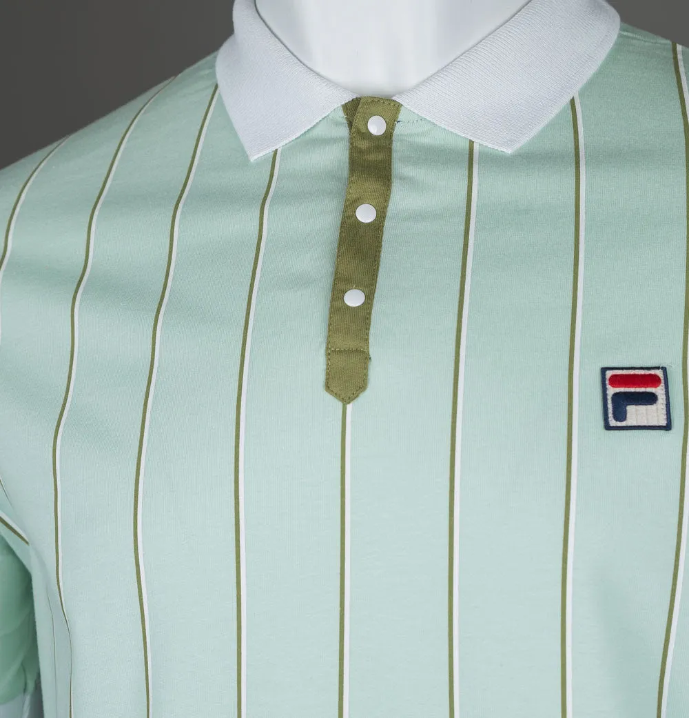 Fila Vintage Brett Double Stripe BB1 Polo Shirt Surf Spray/White/Moss Stone