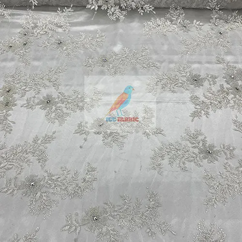 Floral Embroidered Bridal Beaded Mesh Lace Fabric For Prom Dress