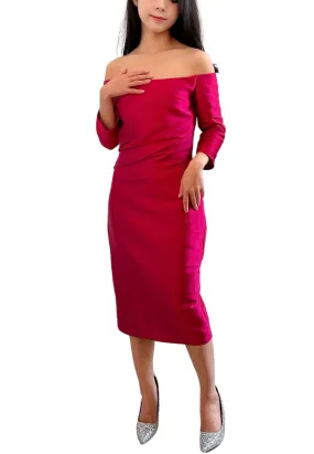 Fuchsia Off Shoulder Midi Dress (Pre-loved)