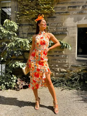 Go Frill Or Go Home - Orange Floral Print Midi Dress