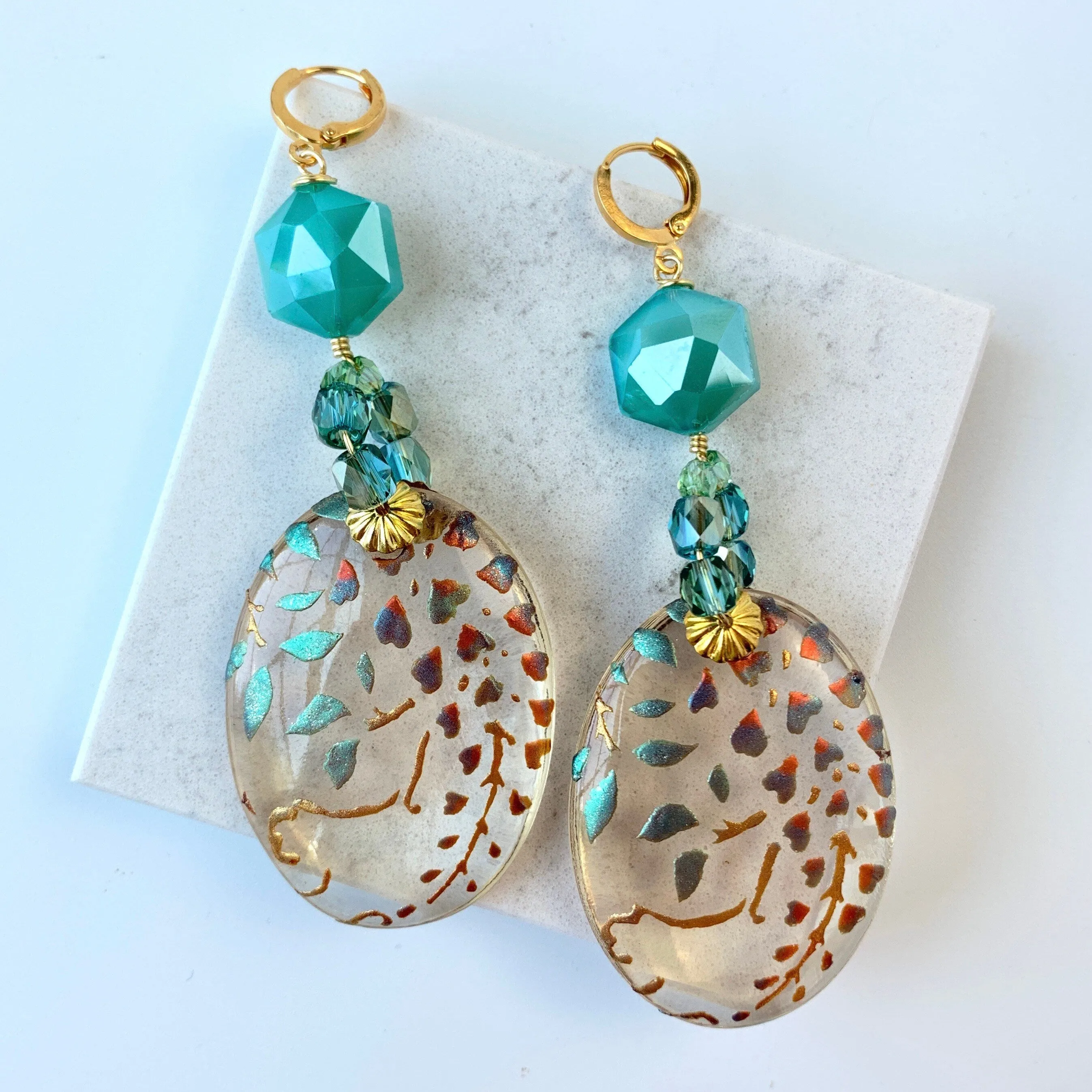 Hand Painted Sage Statement Earrings