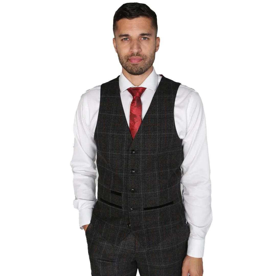 Harvey - Men's Charcoal Check Waistcoat for Wedding Prom