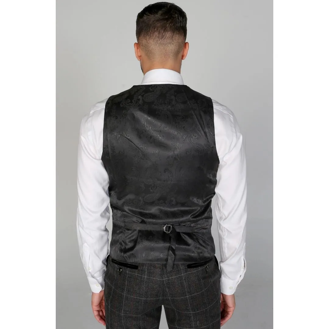 Harvey - Men's Charcoal Check Waistcoat for Wedding Prom