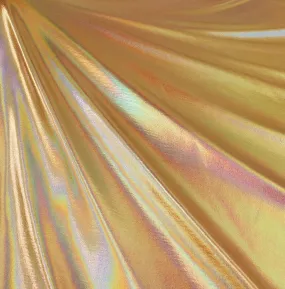 Hologram Metallic Foil Spandex Knit Fabric 4-Way Stretch, 60" Inch Wide | Gold Iridescent