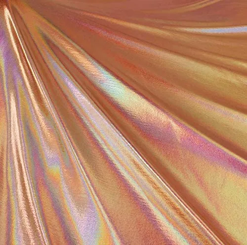 Hologram Metallic Foil Spandex Knit Fabric 4-Way Stretch, 60" Inch Wide | Rose Gold