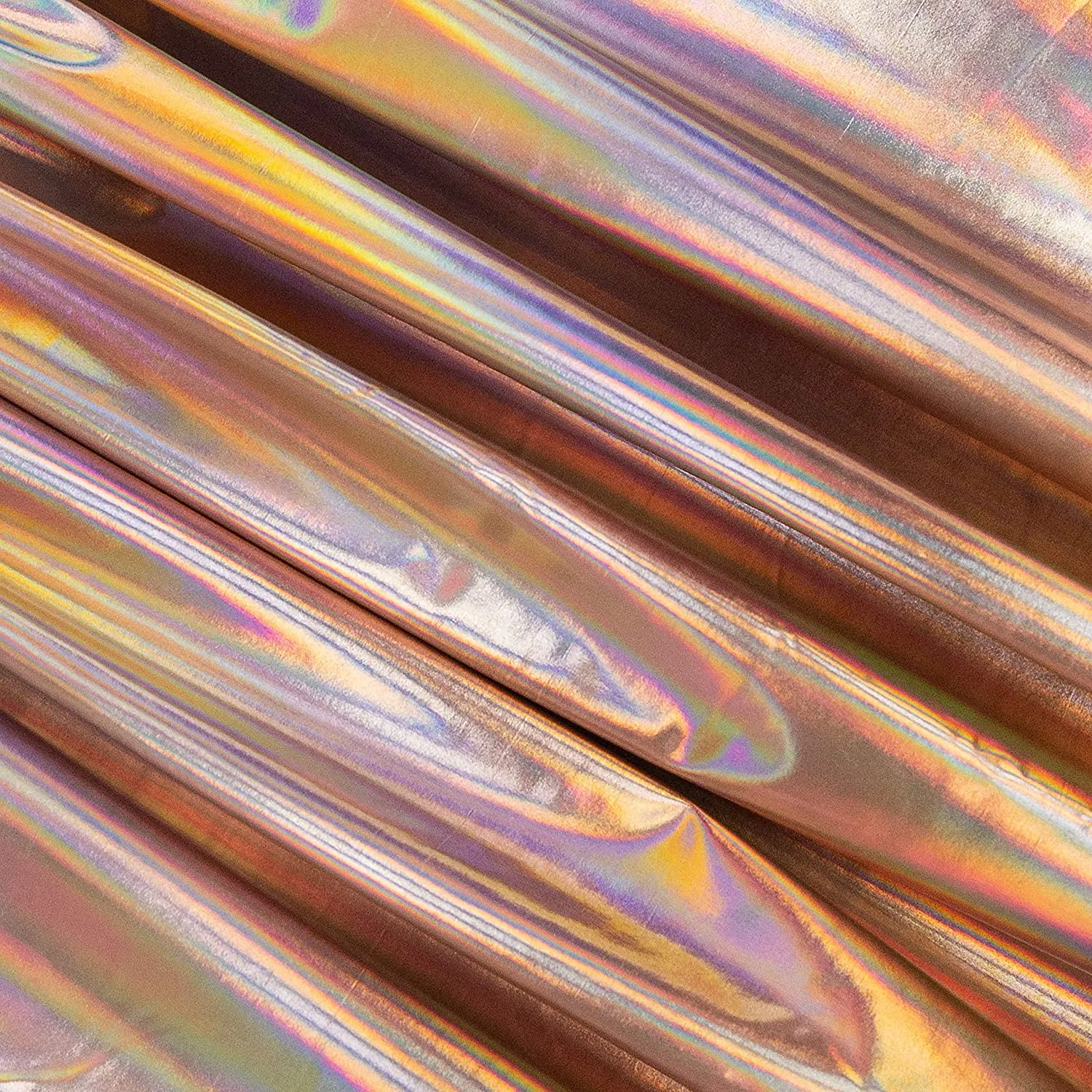 Hologram Metallic Foil Spandex Knit Fabric 4-Way Stretch, 60" Inch Wide | Rose Gold