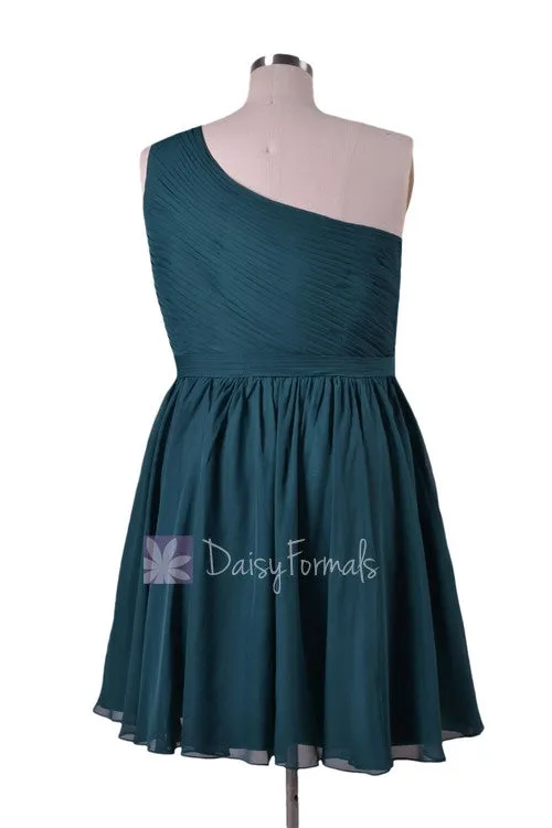 In stock,Ready to Ship - Plus Size Short Rich Peacock Chiffon Bridesmaid Dress(BM10822S) - (Rich Peacock, Sz24)